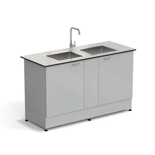 77.0074.10.38 Стол-мойка ЭКРОС 1500х600х900 мм, две чаши нержавеющая сталь, раб. поверхность - LABGRADE